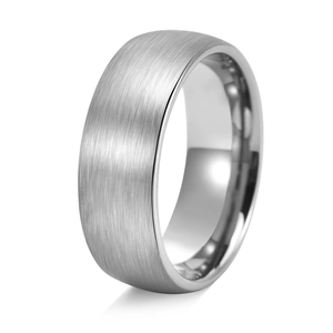 Detail of brushed silver titanium steel ring with polished inner surface and matte texture