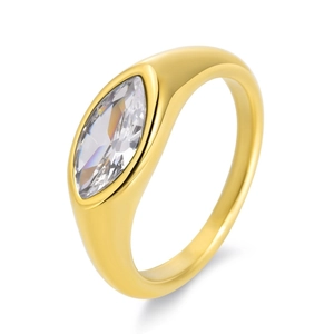 Polished 18K gold stainless steel ring featuring a marquise-cut marquise zircon stone