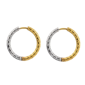 Gold-Silber-Ohrringe mit eingraviertem Rautenmuster und glänzendem Metall-Finish