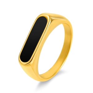 Minimalist 18K gold plated stainless steel signet ring with black shell inlay