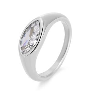 Minimalist 18K gold stainless steel ring with marquise cut zircon in bezel setting