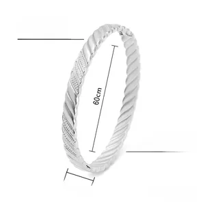 Detail view of 7mm silver titanium steel twisted rope bangle with dimensions and weight info