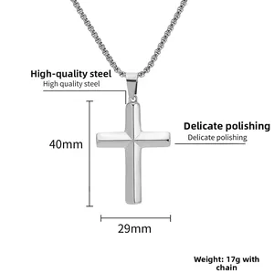 Poliertes Titanstahl Kreuzanhänger mit detaillierten Maßen von 40mm x 29mm am Bild