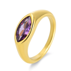 Minimalist 18K gold stainless steel ring with a marquise-cut purple zircon gemstone