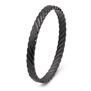 Matte black titanium steel rope bracelet with leaf relief and 18k gold clasp