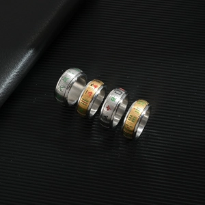 Mahjong theme rotatable spinner ring set for men in stainless steel with 45 degree view