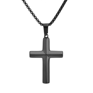 Mattschwarze Titanstahl Kreuzkette mit geometrischem Facettendesign für Herren Mode