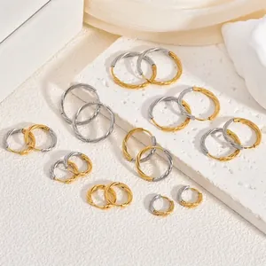 European Fashion Stainless Steel Twisted Hoop Earrings For Women Two Tone Gold Silver Twisted Texture Round Circle Earrings