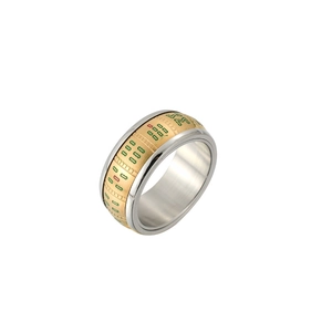 Creative Mahjong rotatable ring in gold and silver tones with colorful tiled symbols