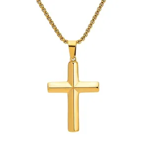 Titanstahl Abgeschrägte Kreuz Anhänger Halskette Unisex Hip Hop Punk Stil Schmuck Silber Gold Schwarz Farbe Kette Für Herren