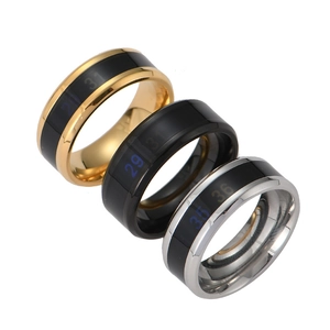 Three-color titanium steel temperature sensing rings with digital mood display in black and gold