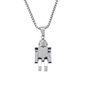 Movable robot pendant necklace in silver stainless steel with classic box chain