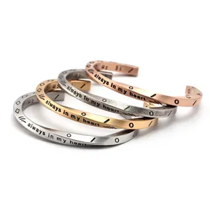 Viking style titanium steel open bracelets in four colors with heart engraving