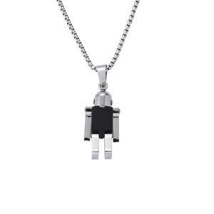 Creative titanium steel robot pendant necklace with movable parts on a long silver chain