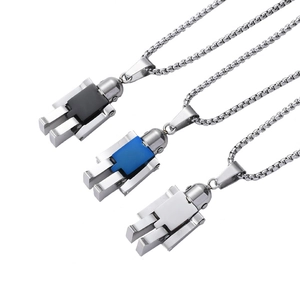 Robot titanium steel pendant necklace for men in black, blue and silver colors
