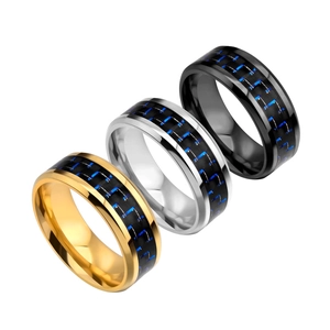 Bague en Acier Titane Fibre de Carbone Bleu Noir Grille Incrustée Or Argent Noir Minimaliste Tendance Bijoux Cadeau Bague