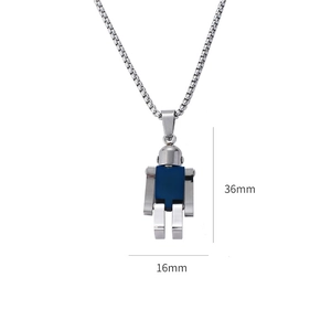 Detailed view of moving robot pendant in stainless steel with 36mm height dimensions