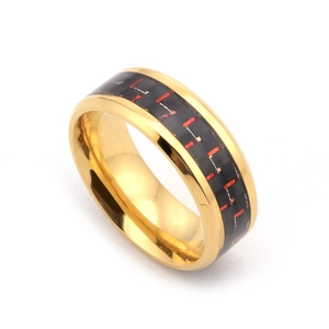 Bague Minimaliste en Acier Titane et Fibre de Carbone pour Homme Moderne Incrustation Grille Noir Rouge Bijoux Industriels
