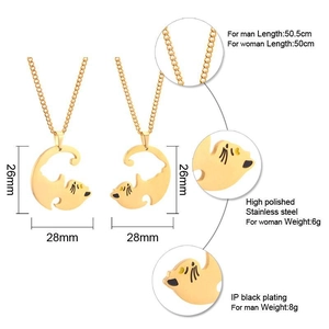 Spécifications des colliers puzzle chat pour couple en acier inoxydable bicolore