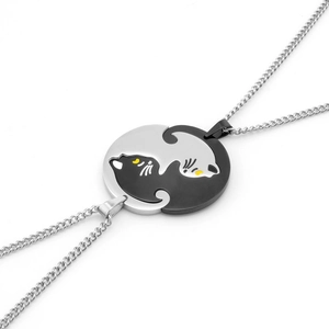 Collier Pendentif Puzzle Chat en Acier Titane pour Couples Yin Yang Silhouette d'Animal Bijoux Cadeau avec Chaîne