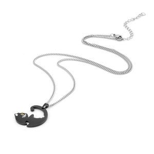 Collier couple chat puzzle tendance en acier inoxydable noir poli pour amoureux