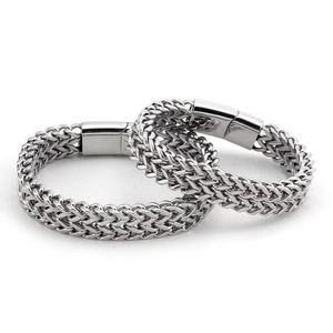 Ensemble de bracelets masculins en acier titane argenté avec maille tressée double