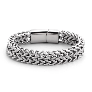 Bracelet Homme en Acier Titane Double Couche Chaîne Épi Bijoux Tissés Bracelet Jonc en Métal Poli Simple pour Accessoires Masculins Quotidiens