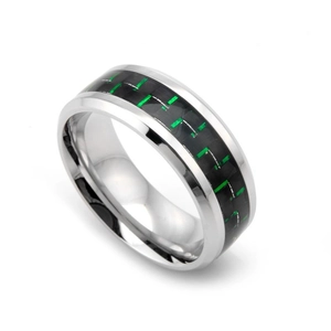Men Stainless Steel Green Carbon Fiber Inlay Ring Trendy Punk Modern Tech Style Geometric Band Fashion Jewelry Accessory
