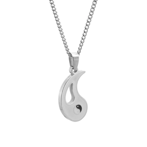 Pendentif Tai Chi Yin Yang vintage en acier inoxydable avec chaîne à maillons argentée