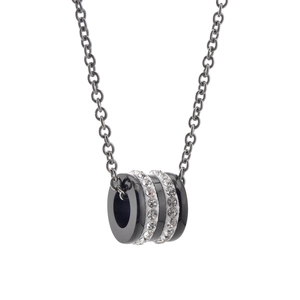 Collier pendentif cylindre noir minimaliste avec cristaux pour hommes sur chaîne acier