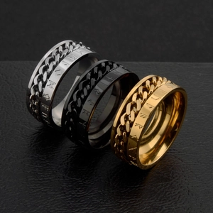 Bague rotative viking pour homme avec chaîne en acier inoxydable, tons argent, noir et or