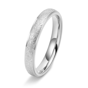 Anello minimalista in acciaio inossidabile con finitura smerigliata e bordi argentati