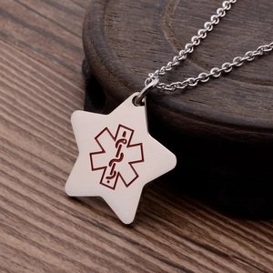 Collier avec pendentif étoile d'alerte médicale Star of Life en acier poli pour hommes
