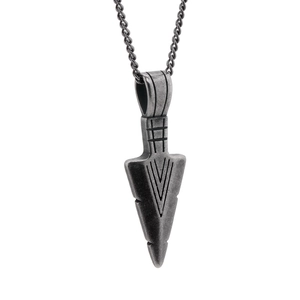 Vintage titanium steel arrow pendant necklace for men with a matte rustic metal finish