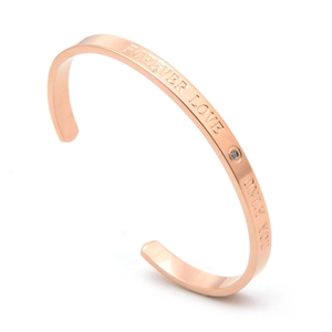 Titanium Steel C-Shaped Open Bangle For Women Forever Love Engraved Rhinestone Rose Gold Silver Bracelet Fashion Jewelry