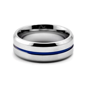 Men's Polished Stainless Steel Ring With Blue Groove Personalized Band Fashion Domineering Finger Ring Jewelry Accessory