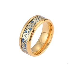 Bague en Acier Inoxydable Incrustée de Fibre de Carbone et Engrenages Steampunk pour Hommes Punk Industriel Mécanique Bijoux