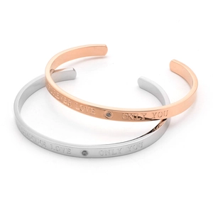 Minimalist C-shaped titanium steel LOVE bracelets in rose gold and silver finishes