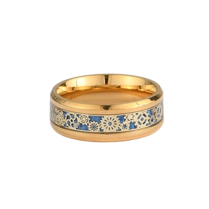 Bague steampunk pour homme en acier inoxydable avec engrenages dorés et fibre de carbone