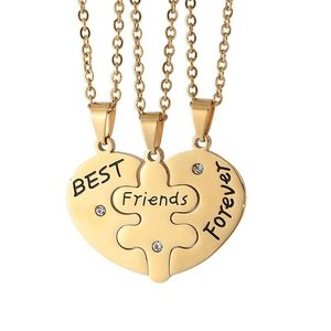 Parure de Collier Pendentif BFF Cœur Puzzle en Acier Inoxydable Strass Plaqué Or 18K Bijoux d'Amitié Cadeau pour Femmes