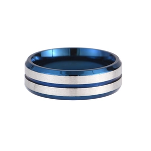 Men Titanium Steel Matte Brushed Blue Stripe Ring Domineering Minimalist Stainless Steel Band For Men Fashion Finger Jewelry Gift