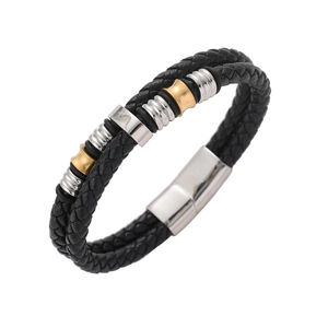 Men Double Layer Braided Leather Bracelet With Magnetic Clasp Trendy Masculine Jewelry Bracelet Wristband For Men Everyday Fashion