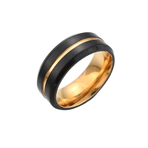 Detail showing matte black stainless steel band with polished gold interior and groove
