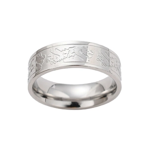 Polished silver dragon pattern titanium steel ring for men with intricate engraving