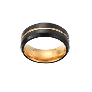 Matte black stainless steel ring for men featuring brushed finish and gold-tone inner band