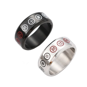 Bagues d'échecs chinois en acier inoxydable noir et argent pour hommes avec gravure nette