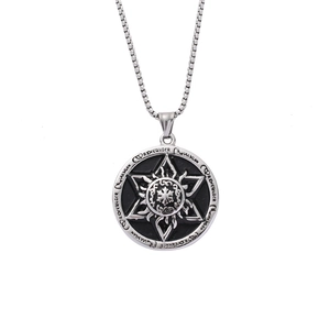 Retro Titanium Steel Hexagram Pendant Necklace For Men Hip Hop Rune Circle Coin Star Medallion Gothic Punk Jewelry Gift