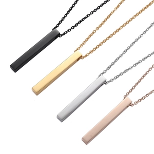 Minimalist rectangular bar pendant necklaces in black, gold, silver, and rose gold finishes