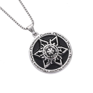 Vintage titanium steel hexagram pendant necklace with round medallion on box chain