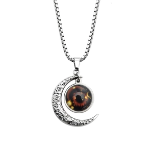 Luminous 12 constellations titanium steel necklace with detailed crescent moon pendant